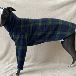 Whippet Pyjamas – Fleece Pyjamas for Whippets & Greyhounds (2 Leg Tartan)