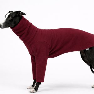 Whippet fleece jumper burgundy – warm soft dog jumper for whippets and greyhounds