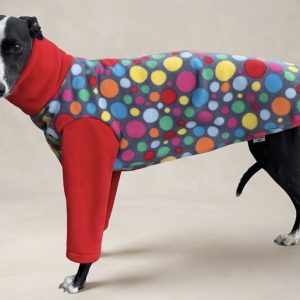 Whippet Pyjamas 2 Leg Fleece – Bright Spot Print Dog Pyjamas for Whippets, Italian Greyhound & Lurcher