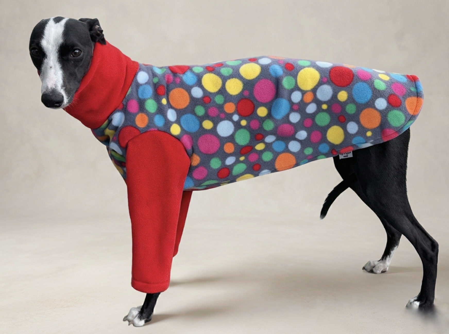 Whippet Pyjamas 2 Leg Fleece – Bright Spot Print Dog Pyjamas for Whippets, Italian Greyhound & Lurcher
