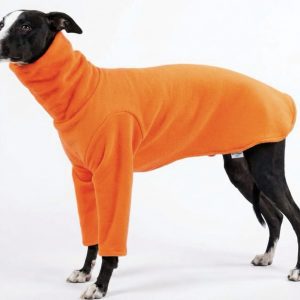Hi vis orange 2 leg fleece pyjamas for whippets and greyhounds